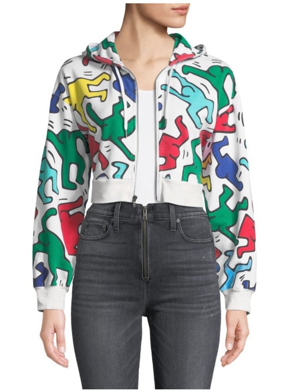 Alice + Olivia + Keith Haring “Barron” Cropped Multicolor Hoodie